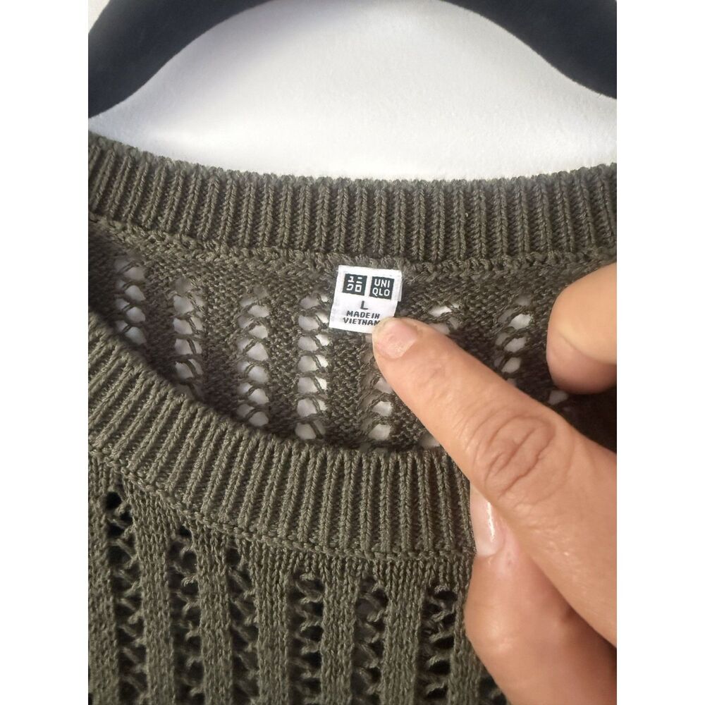 Uniqlo Open Knit Sweater Vest, Olive Green, Linen Blend, Size L
